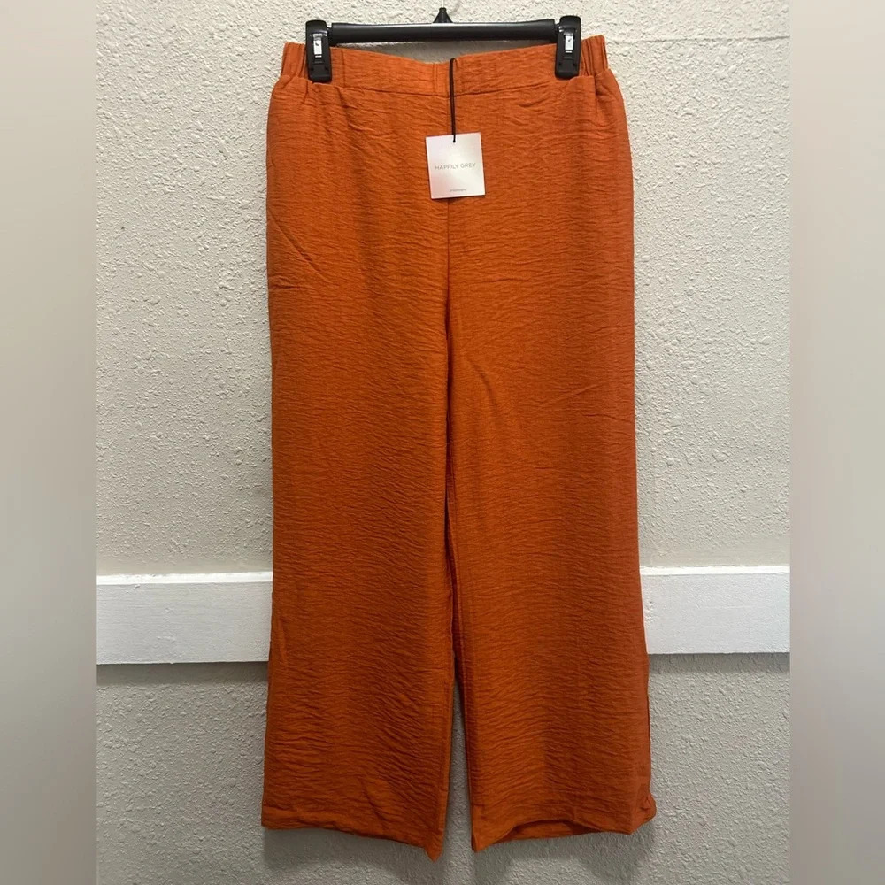 Happily Grey Orange Casual Ankle Pull On Pants NWT L